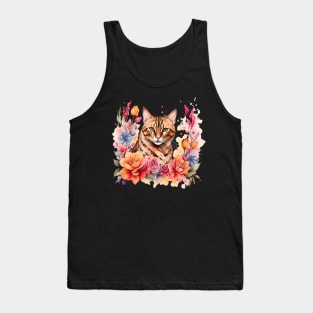 A bengal cat decorated with beautiful watercolor flowers Tank Top